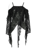 Black Gothic Off Shoulder Lace Top with Bell Sleeves