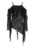 Black Gothic Off Shoulder Lace Top with Bell Sleeves