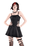 Black Gothic Pleated Dress with Lace-Up Corset Front