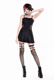 Black Gothic Pleated Dress with Lace-Up Corset Front