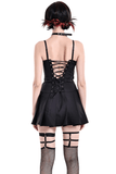 Black Gothic Pleated Dress with Lace-Up Corset Front