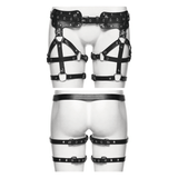 Black Gothic PU Leather Leg Harness with Skull Studs