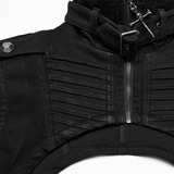 Black Gothic Punk Shoulder Cape with Denim and High Collar