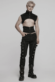 Black Gothic Punk Shoulder Cape with Denim and High Collar