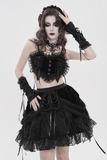 Black Gothic Rose Bonnet with Lace Frills and Rivets