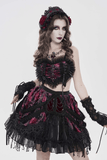 Black Gothic Rose Bonnet with Lace Frills and Rivets