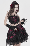 Black Gothic Rose Bonnet with Lace Frills and Rivets