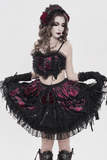 Black Gothic Rose Bonnet with Lace Frills and Rivets