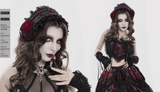 Black Gothic Rose Bonnet with Lace Frills and Rivets