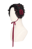 Black Gothic Rose Bonnet with Lace Frills and Rivets