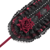 Black Gothic Rose Bonnet with Lace Frills and Rivets