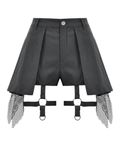Black Gothic Suspender Shorts with Belt and Pockets