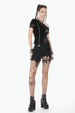 Black Gothic Suspender Shorts with Belt and Pockets