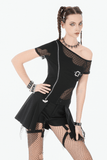 Black Gothic Suspender Shorts with Belt and Pockets