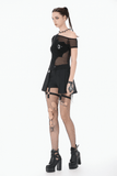 Black Gothic Suspender Shorts with Belt and Pockets