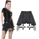 Black Gothic Suspender Shorts with Belt and Pockets