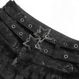 Black Gothic Tiered Skort with Star Buckle Trim