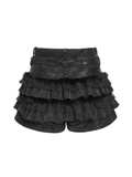 Black Gothic Tiered Skort with Star Buckle Trim