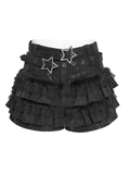Black Gothic Tiered Skort with Star Buckle Trim