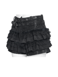 Black Gothic Tiered Skort with Star Buckle Trim