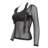 Black Gothic Top for Women with O-Neck and Strap