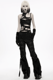 Black Gothic Torn Crop Top with Detachable Chains