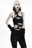 Black Gothic Torn Crop Top with Detachable Chains