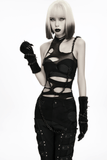 Black Gothic Torn Crop Top with Detachable Chains