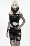 Black Gothic Torn Crop Top with Detachable Chains