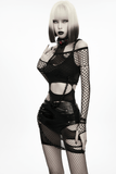Black Gothic Torn Crop Top with Detachable Chains