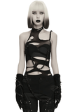 Black Gothic Torn Crop Top with Detachable Chains