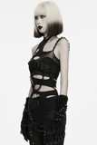 Black Gothic Torn Crop Top with Detachable Chains