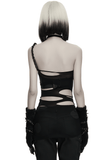 Black Gothic Torn Crop Top with Detachable Chains