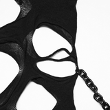 Black Gothic Torn Crop Top with Detachable Chains