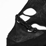 Black Gothic Torn Crop Top with Detachable Chains
