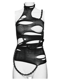 Black Gothic Torn Crop Top with Detachable Chains
