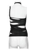 Black Gothic Torn Crop Top with Detachable Chains