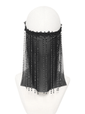 Black Gothic Veil Face Mask with Beaded Fringe