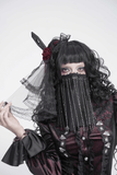 Black Gothic Veil Face Mask with Beaded Fringe