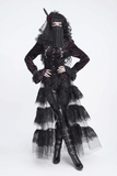 Black Gothic Veil Face Mask with Beaded Fringe