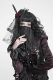 Black Gothic Veil Face Mask with Beaded Fringe