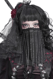 Black Gothic Veil Face Mask with Beaded Fringe