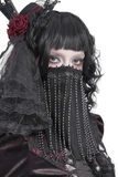 Black Gothic Veil Face Mask with Beaded Fringe