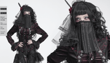 Black Gothic Veil Face Mask with Beaded Fringe