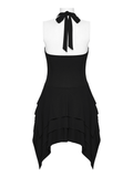 Black Halter Asymmetric Ruffled Hem Mini Dress