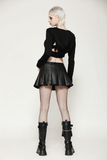 Black Hooded Crop Top with Strappy Design and Buckle Details