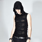 Black Hooded Torn Tank / Men's Gothic Fitted Tanks