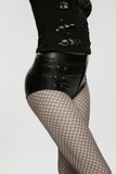 Black Hot Pants with Side Buttons and Pockets for Women