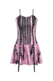 Black Lace Corset Dress with Pink Tie Dye Accents for Women