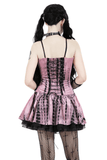 Black Lace Corset Dress with Pink Tie Dye Accents for Women